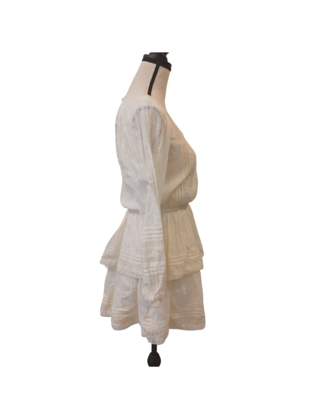 American Eagle Cream Small Long Sleeve Tiered Ruffle Dress Cowgirl w/ Lace #L-66 - Picture 7 of 9